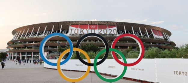 The Olympic Rings outside a 2020 Tokyo Olympics arena.