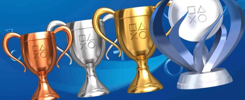 Lineup of PlayStation trophies.