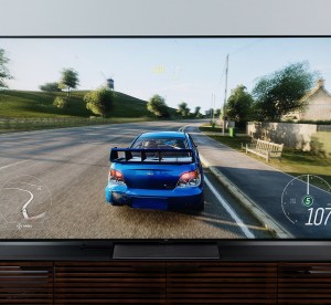 Car video game being played on a TCL 6-Series tv.