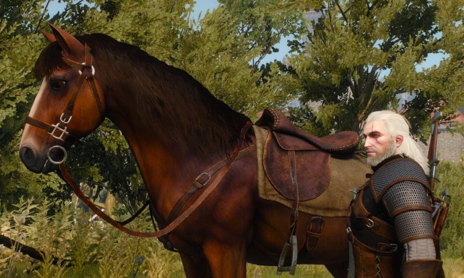 Geralt from The Witcher 3 and his horse Roach.