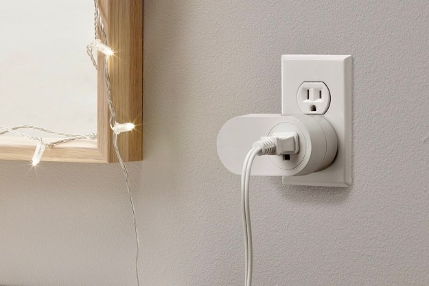 tech news Tradfri smart plug connected to a bathroom outlet.