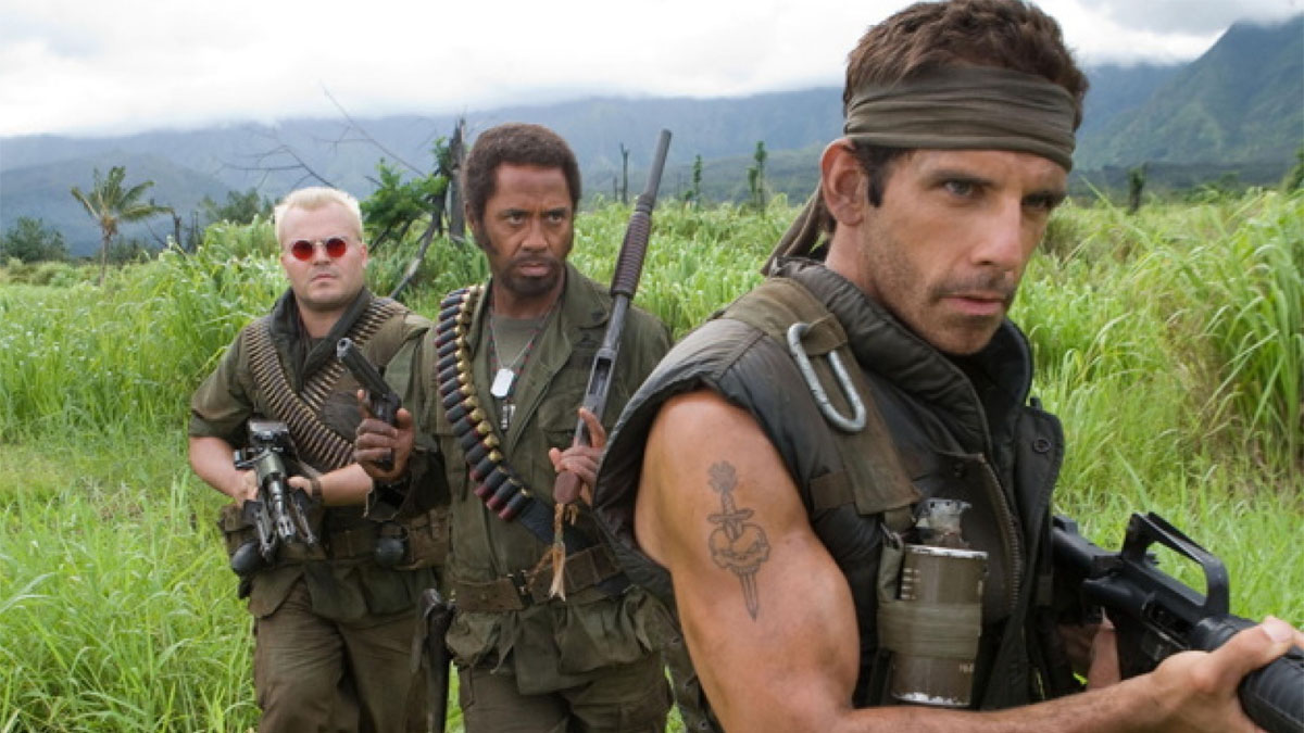 Jack Black, Robert Downey Jr. e Ben Stiller em Tropic Thunder.
