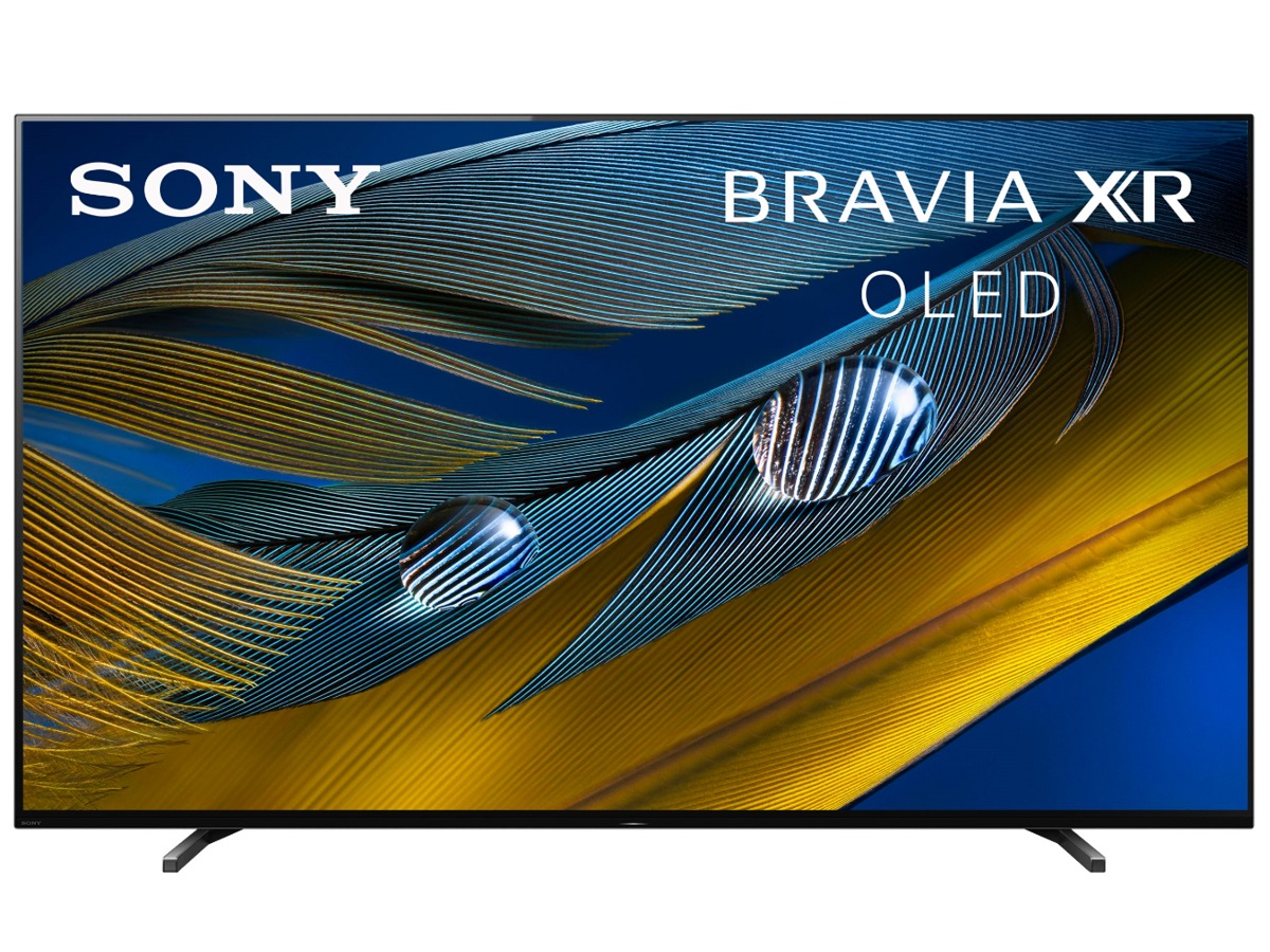 A Smart TV Sony Bravia XR OLED 4K de 55 polegadas contra um fundo branco.