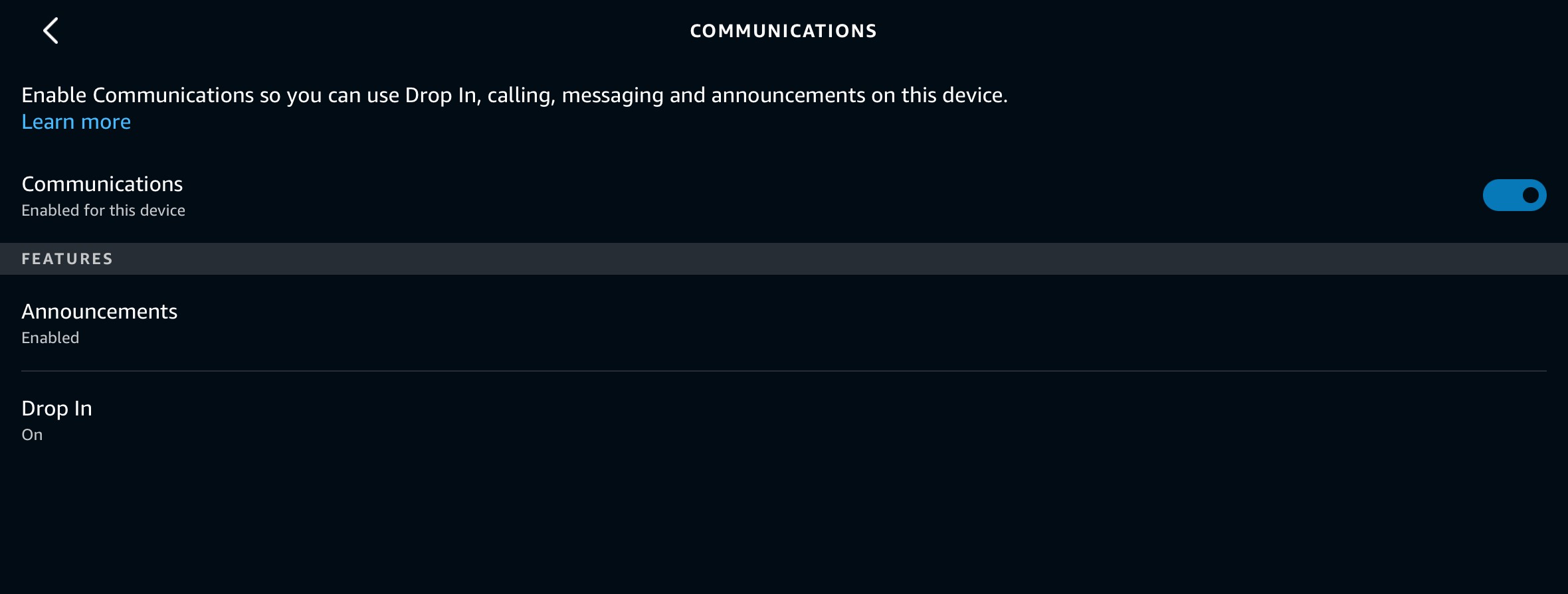 Showing communications and announcements on an Alexa device in the Alexa app.