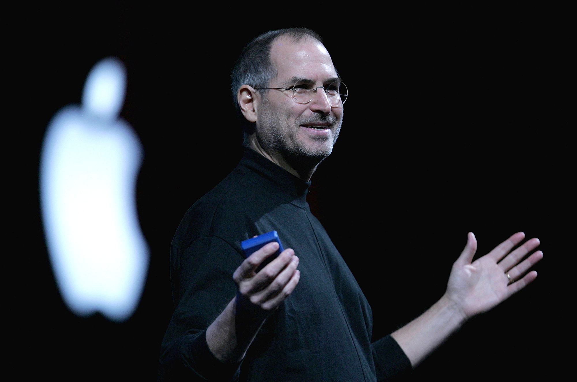 O ex-CEO da Apple, Steve Jobs, faz a palestra de abertura da Macworld 2005.