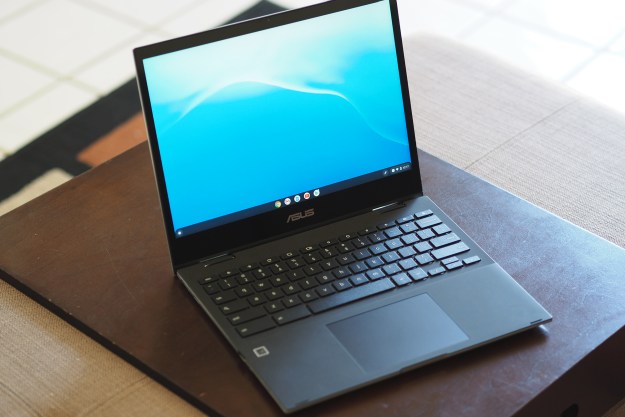 Asus Chromebook Flip CM3 sitting on table top.