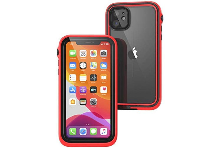 Catalyst waterproof case for iPhone 11 Pro in red and black.