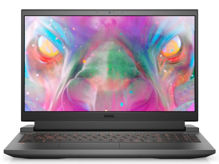 The Dell G15 gaming laptop with a colorful creature on the screen.