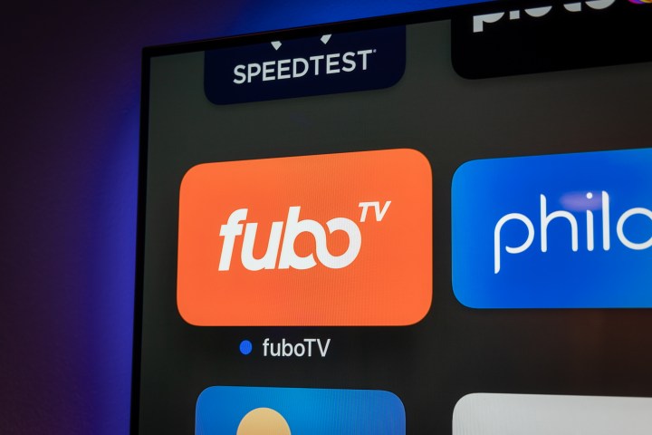 FuboTV icon is displayed on an Apple TV interface.