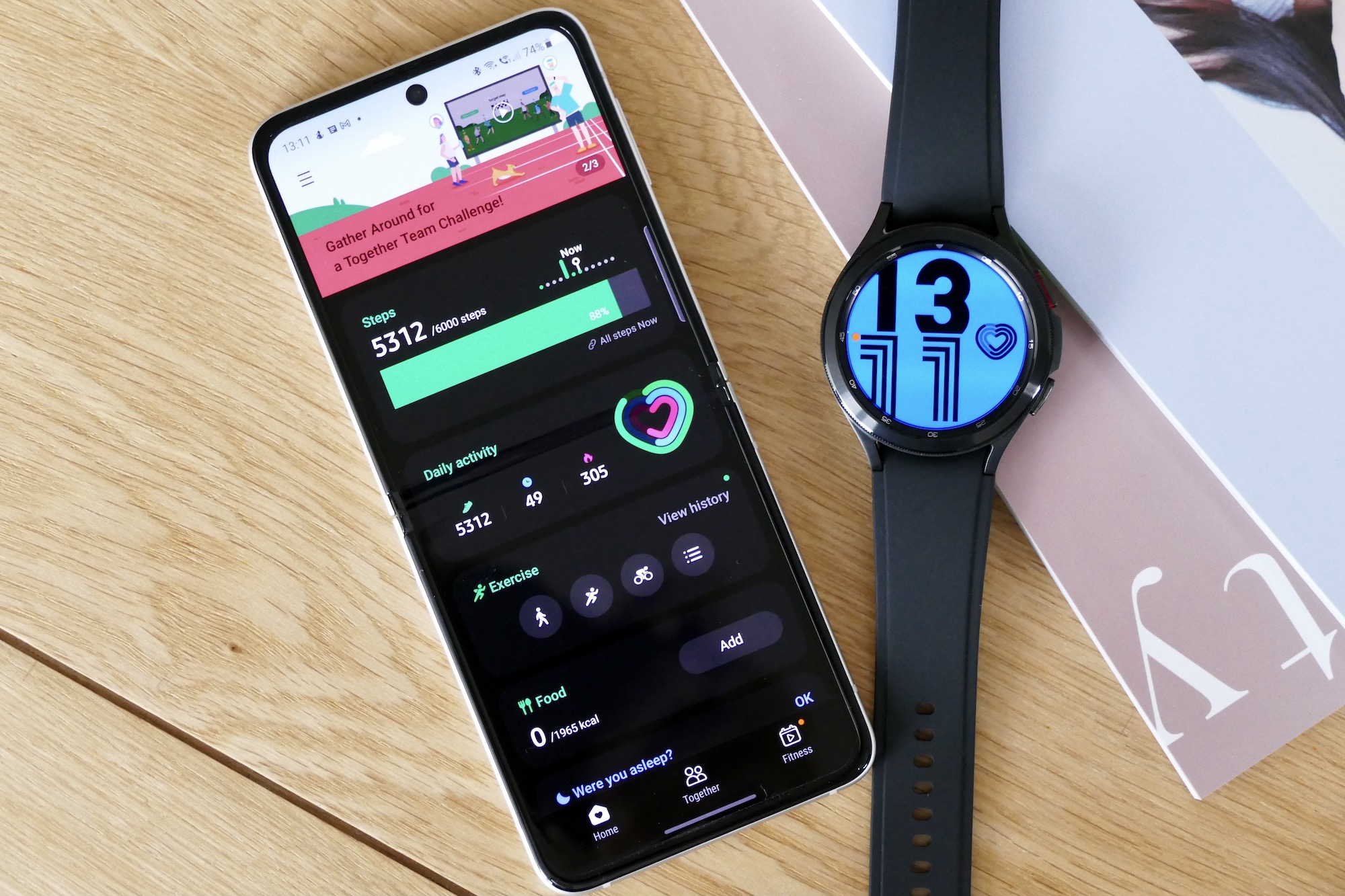 Samsung Health screen, and the Galaxy Watch 4 Classic.