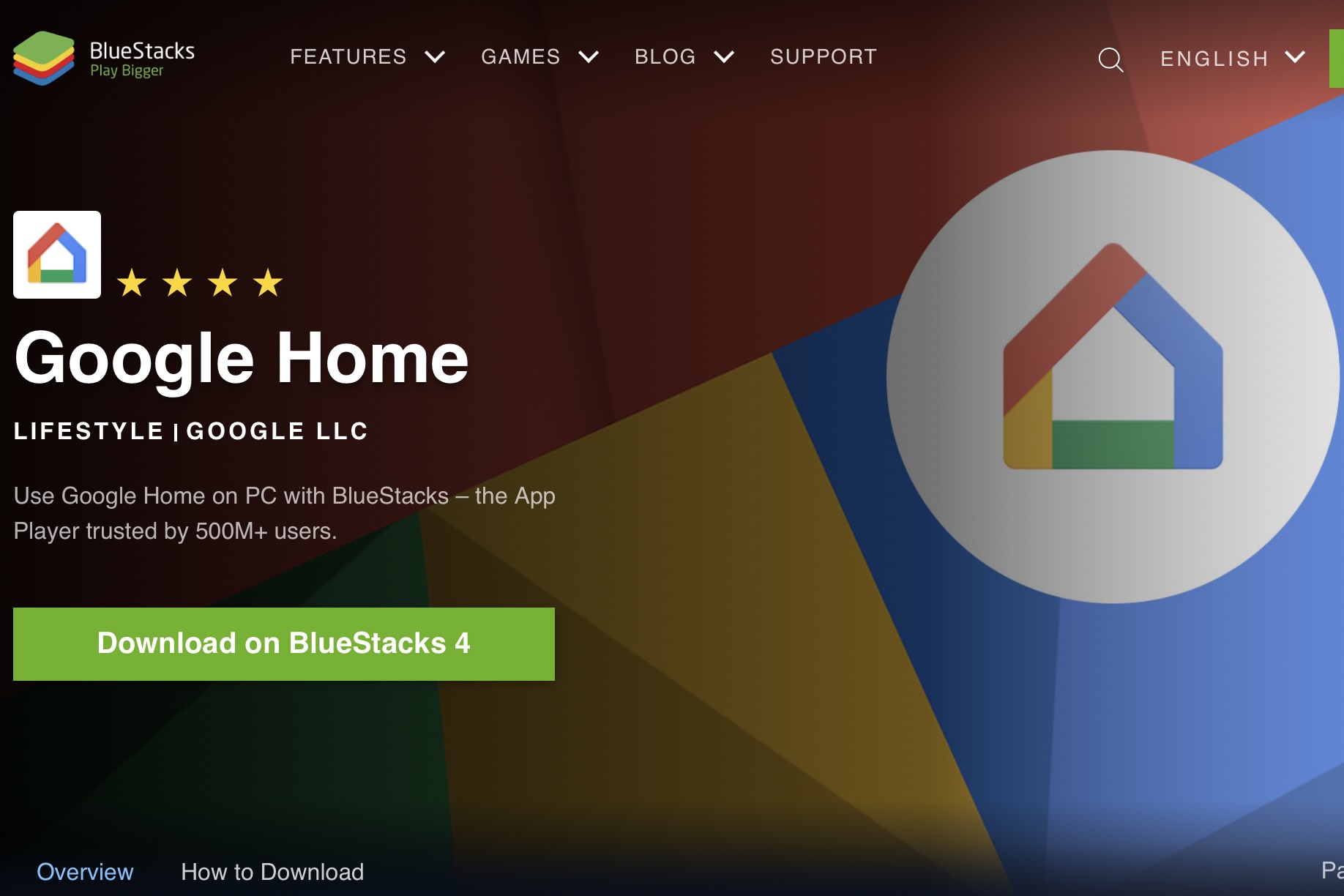 The Google Home app for Bluestacks.