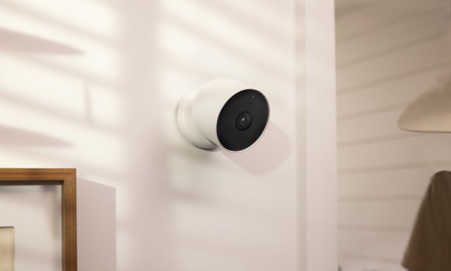 The Google Nest Cam (battery) mounted to a wall.