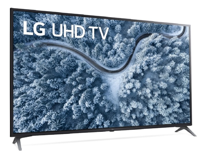 A 75-inch 4K TV from LG with a winter scene on the display.