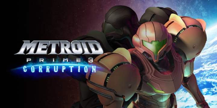 Samus posing for cover of Metroid Prime 3: Corruption.