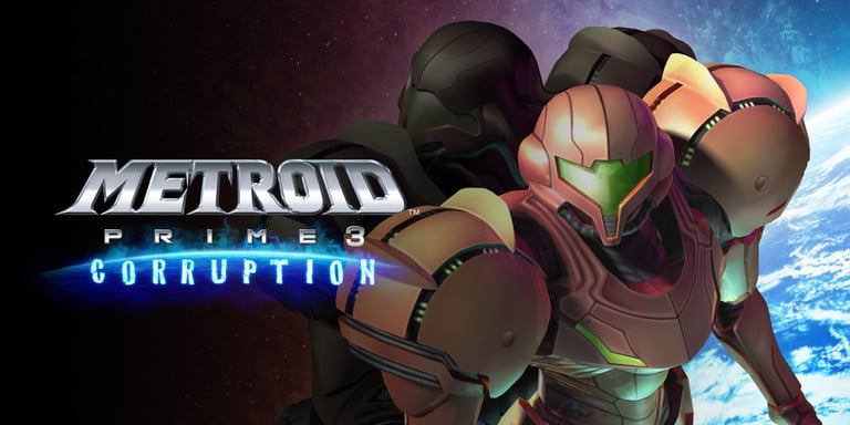 Samus posing for cover of Metroid Prime 3: Corruption.