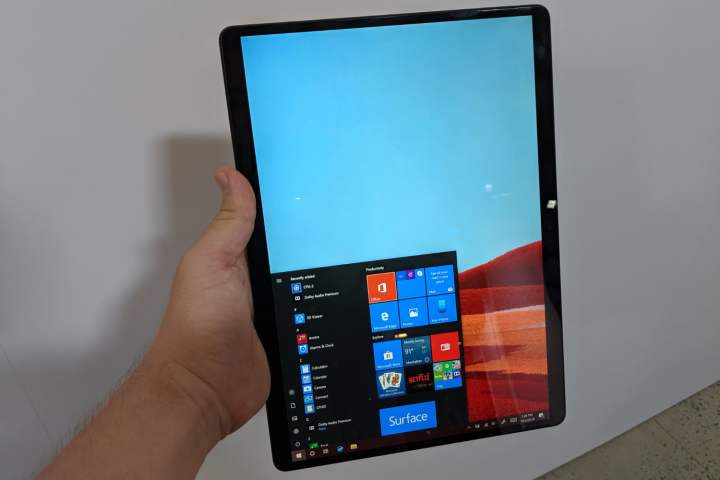 The Microsoft Surface Pro X in vertical mode.
