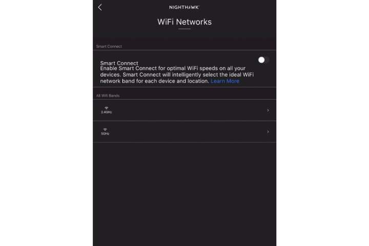 برنامه Nighthawk باندهای Wi-Fi فعلی را نشان می دهد.
