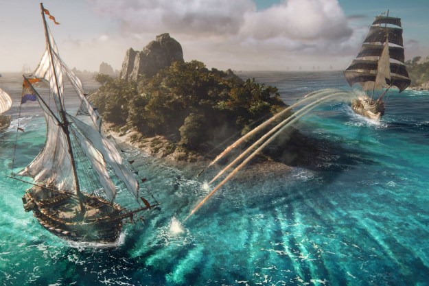 tech news Two ships fire cannons at each other other a small island in Skull & Bones.