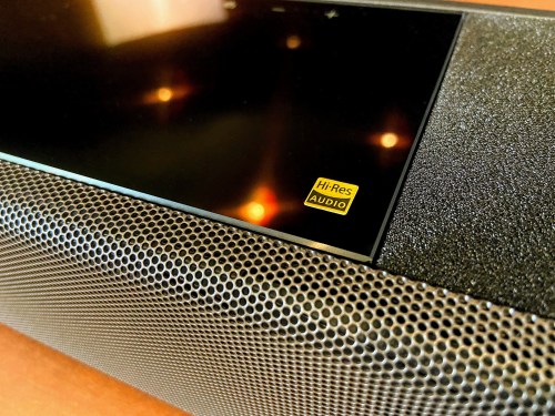 Sony HT-A7000 Dolby Atmos soundbar close-up of top panel.