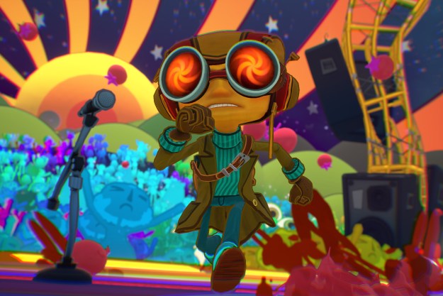 Raz runs on a colorful stage in Psychonauts 2.