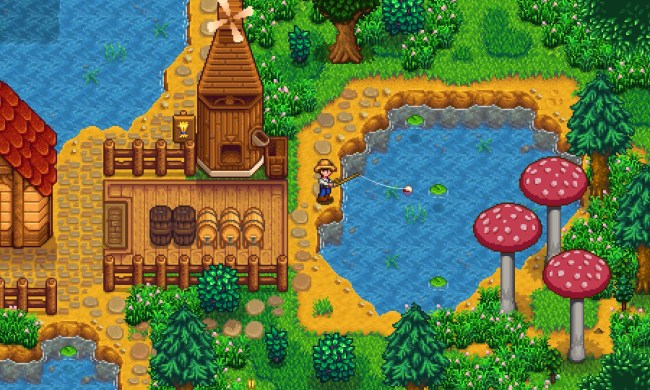 A player fishes in their local pond.