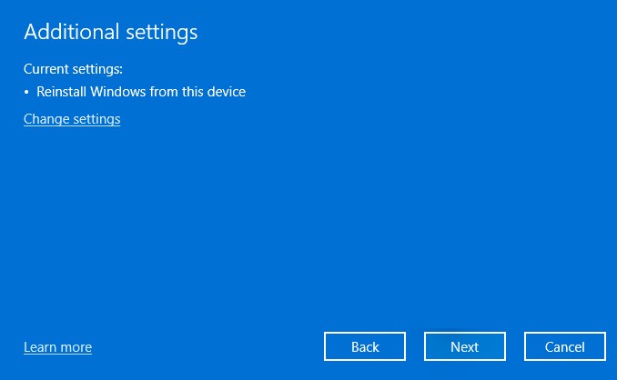 The Windows 11 Additional Settings menu.