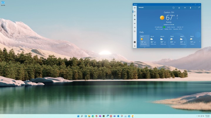 Uno de los fondos de pantalla del tema de la puesta de sol de Windows 11.