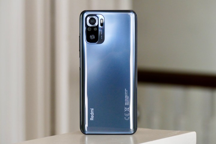 The Xiaomi Redmi Note 10S seen from the back.