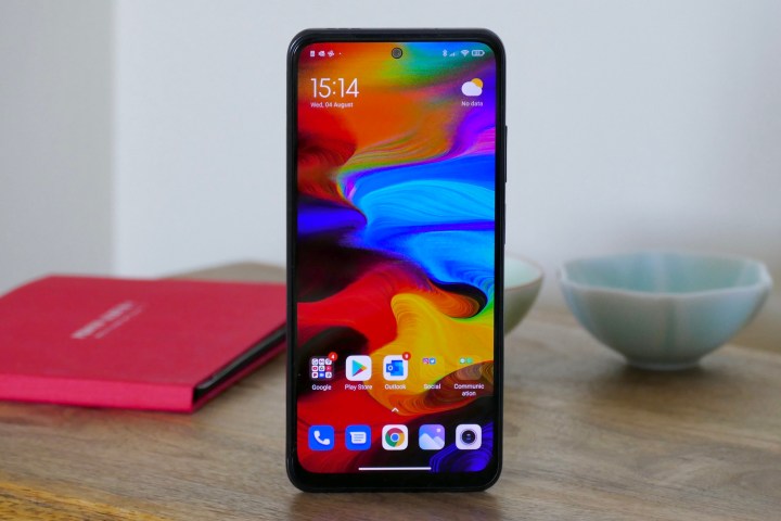Xiaomi Redmi Note 10S seen from the front.