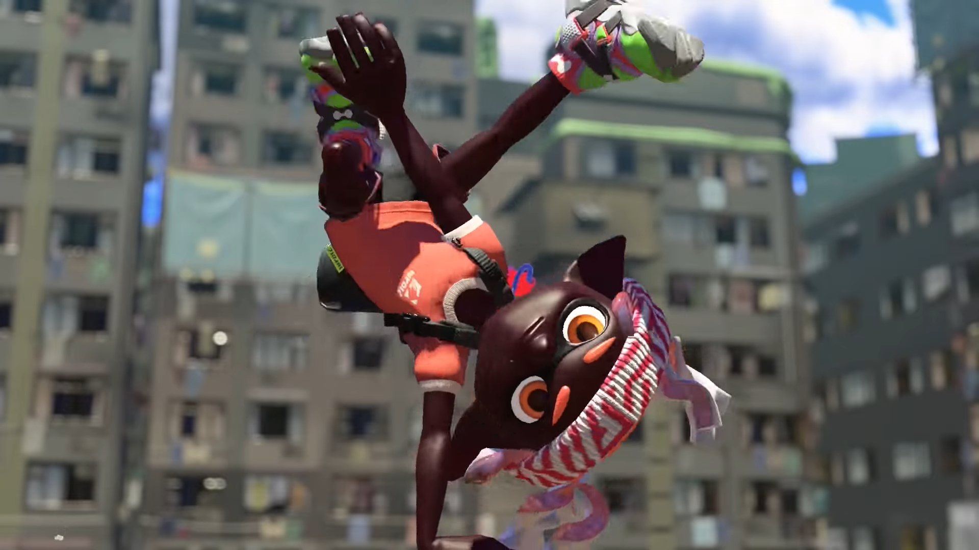 Um Inkling dançando break.