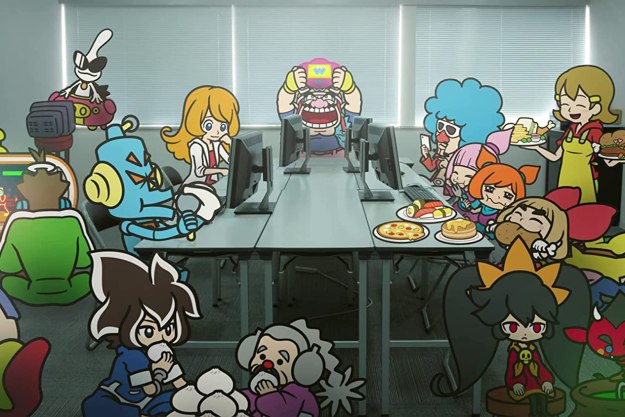 Wario and his friends sit around a table in WarioWare: Get It Together!