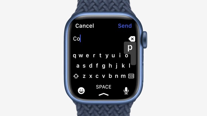 Typing on the Apple Watch Series 7.