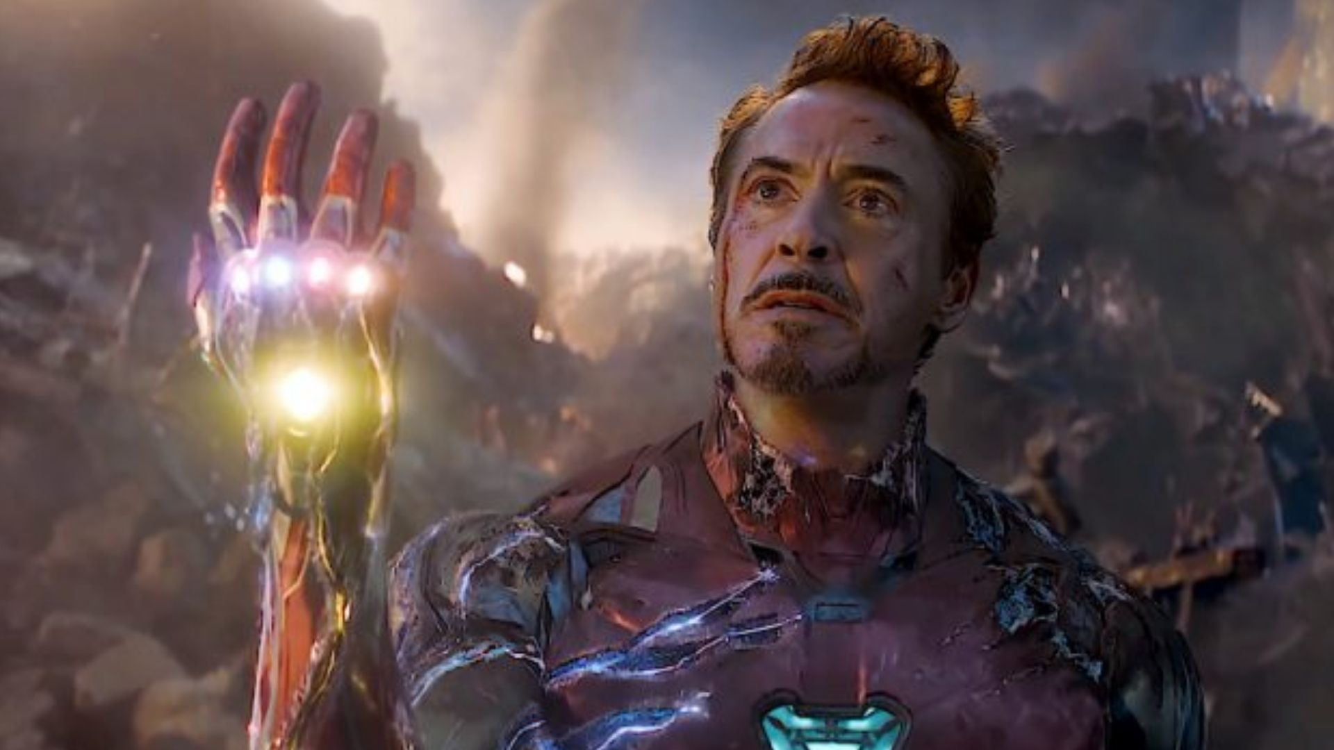 Tony about to snap his fingers in Avengers: Endgame.