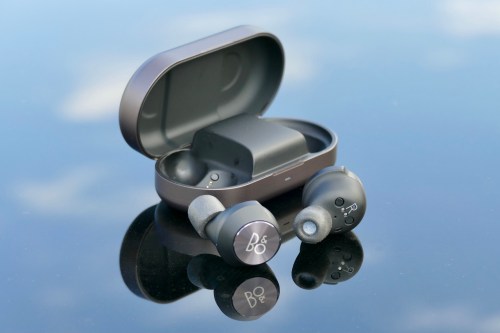 The Beoplay EQ case open with both earbuds removed.