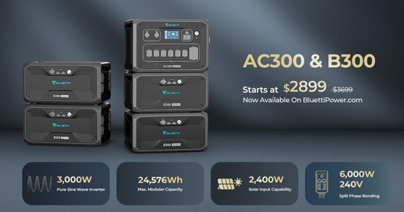 BLUETTI AC300 solar power station and B300 batteries