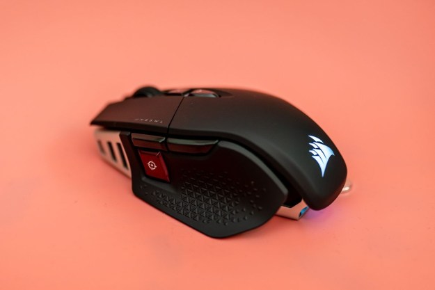 A side view of the Corsair M65 wireless mouse.