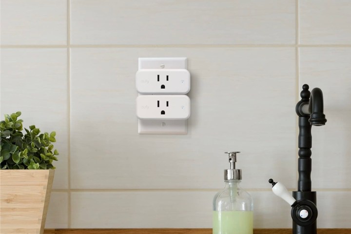 The Eufy Smart Plug Mini connected to a kitchen outlet.