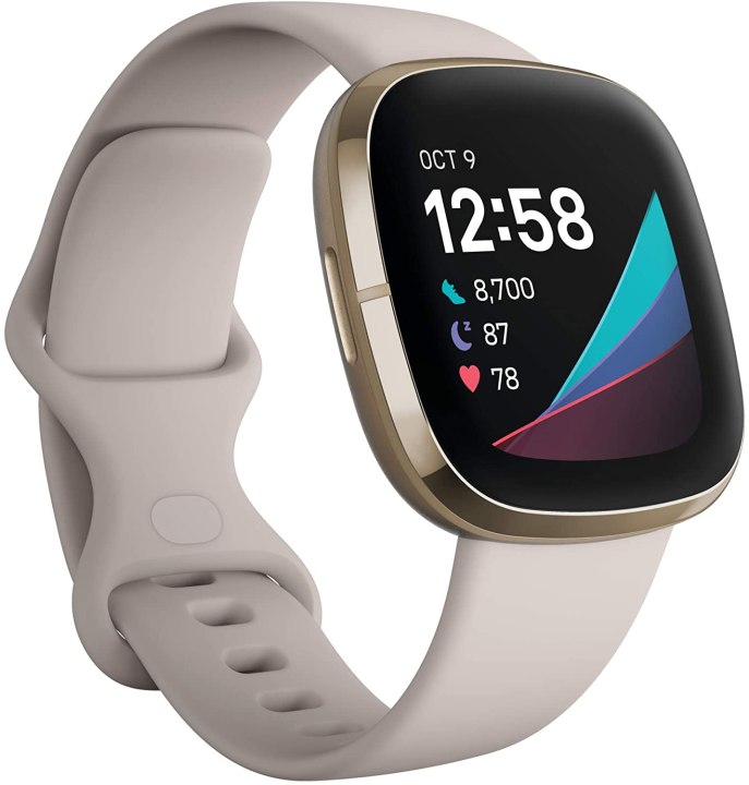 A woman wears the Fitbit Sense smartwatch.