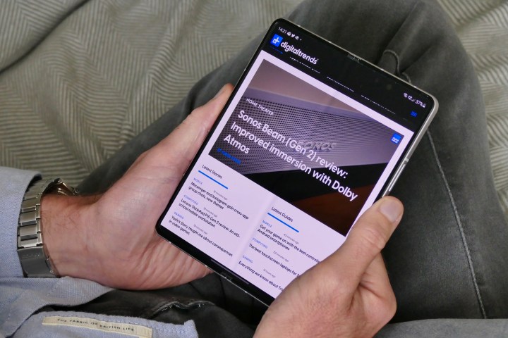 Browser shown on the open Galaxy Z Fold 3.