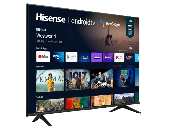 A 50-inch Hisense 4K TV showing the Android TV interface.