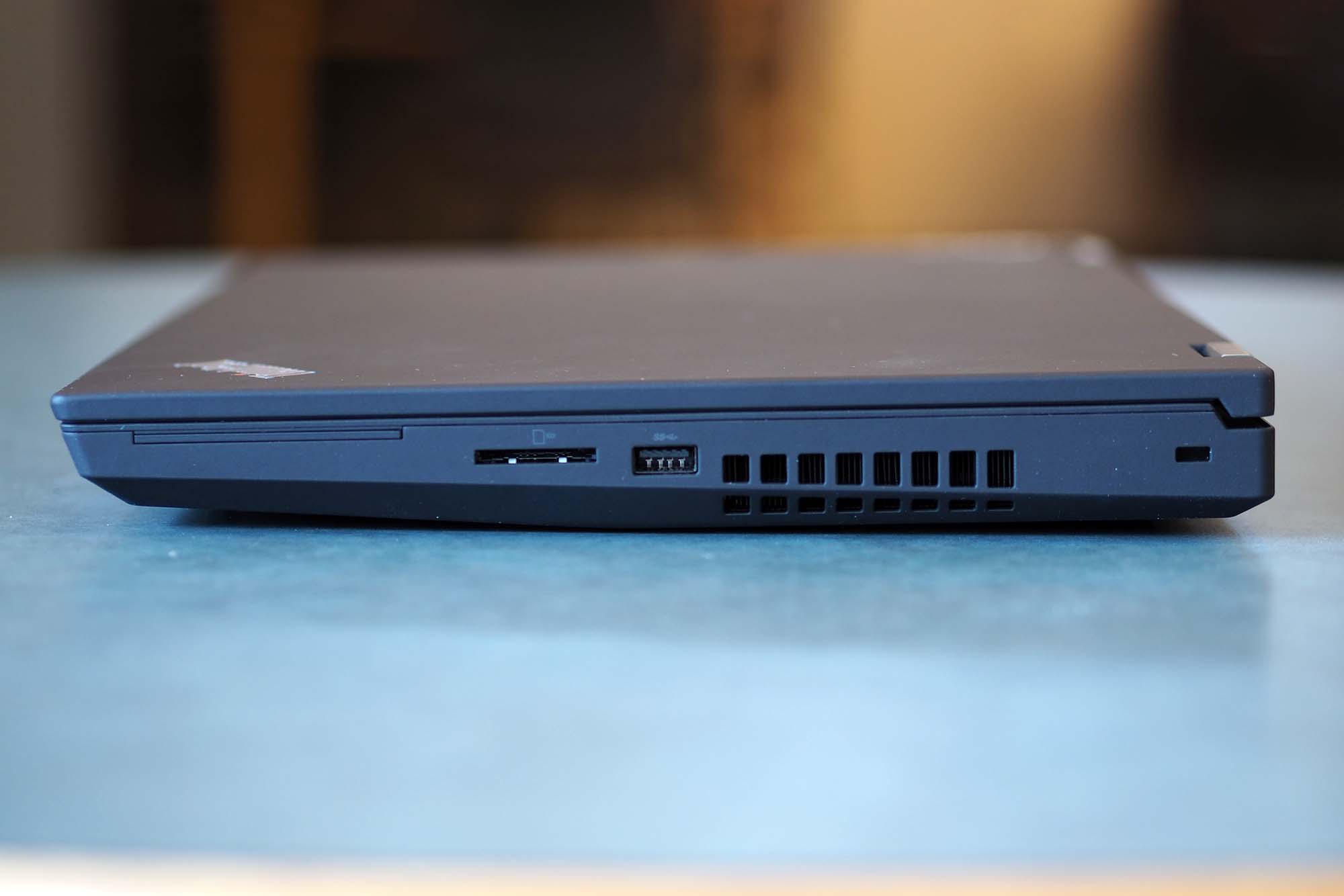 SD card reader and USB port on the right side of the Lenovo ThinkPad P15 Gen 2 laptop.