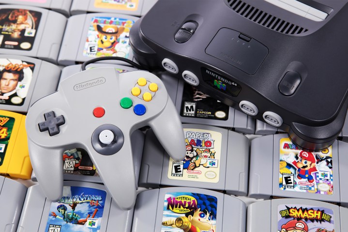 Nintendo 64 console and games.