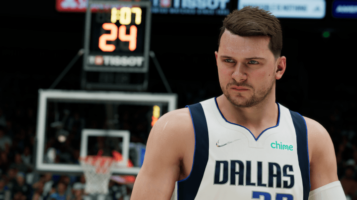 Luka Dončić has a serious look on his face in NBA 2K22.