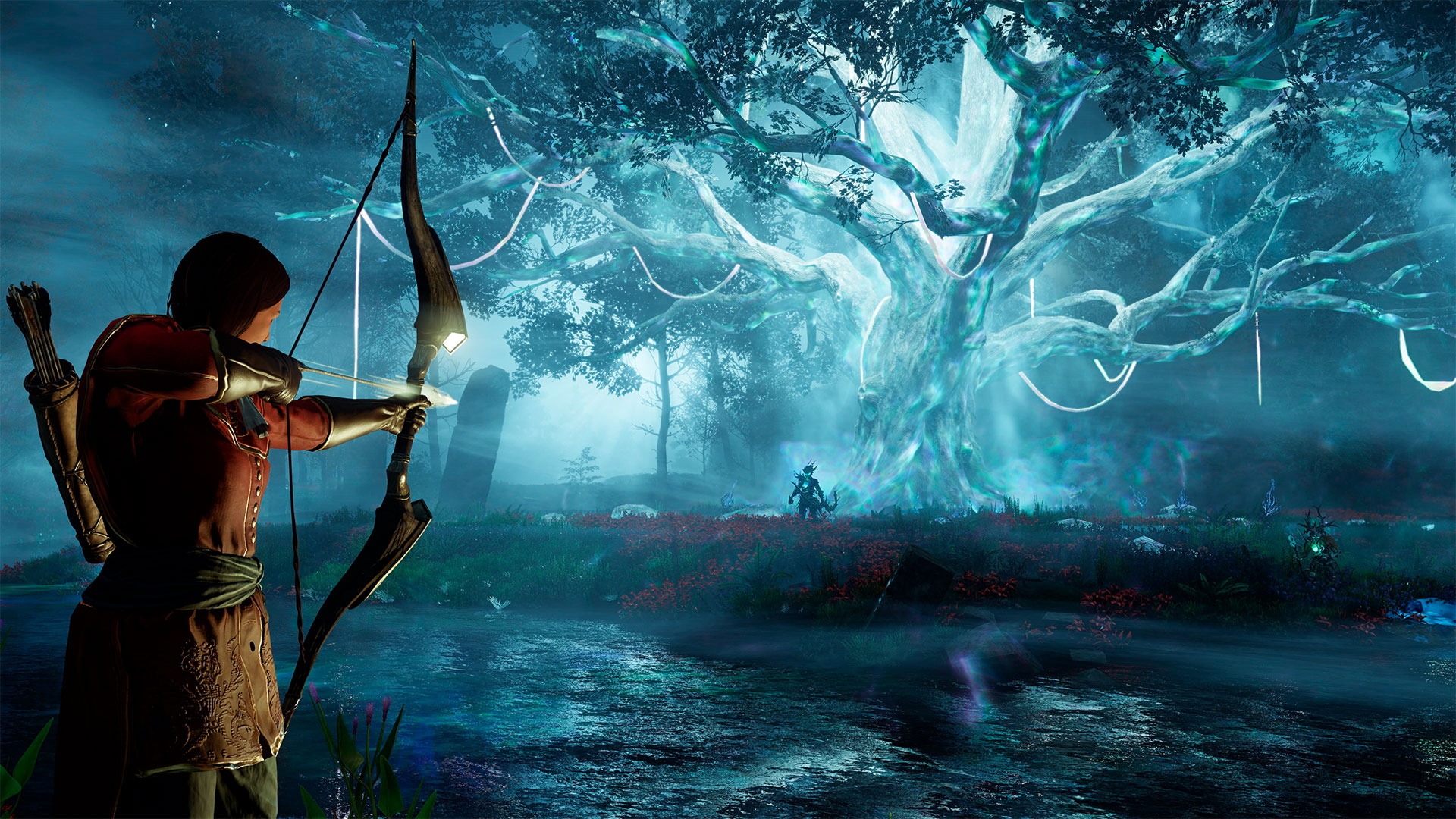 Jogador do Novo Mundo empunhando um arco e flecha.