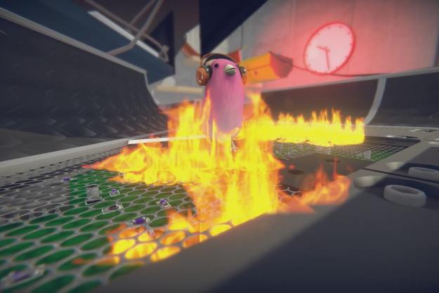 A bird on fire in Skatebird.