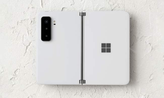 Surface Duo 2 on a textured background.