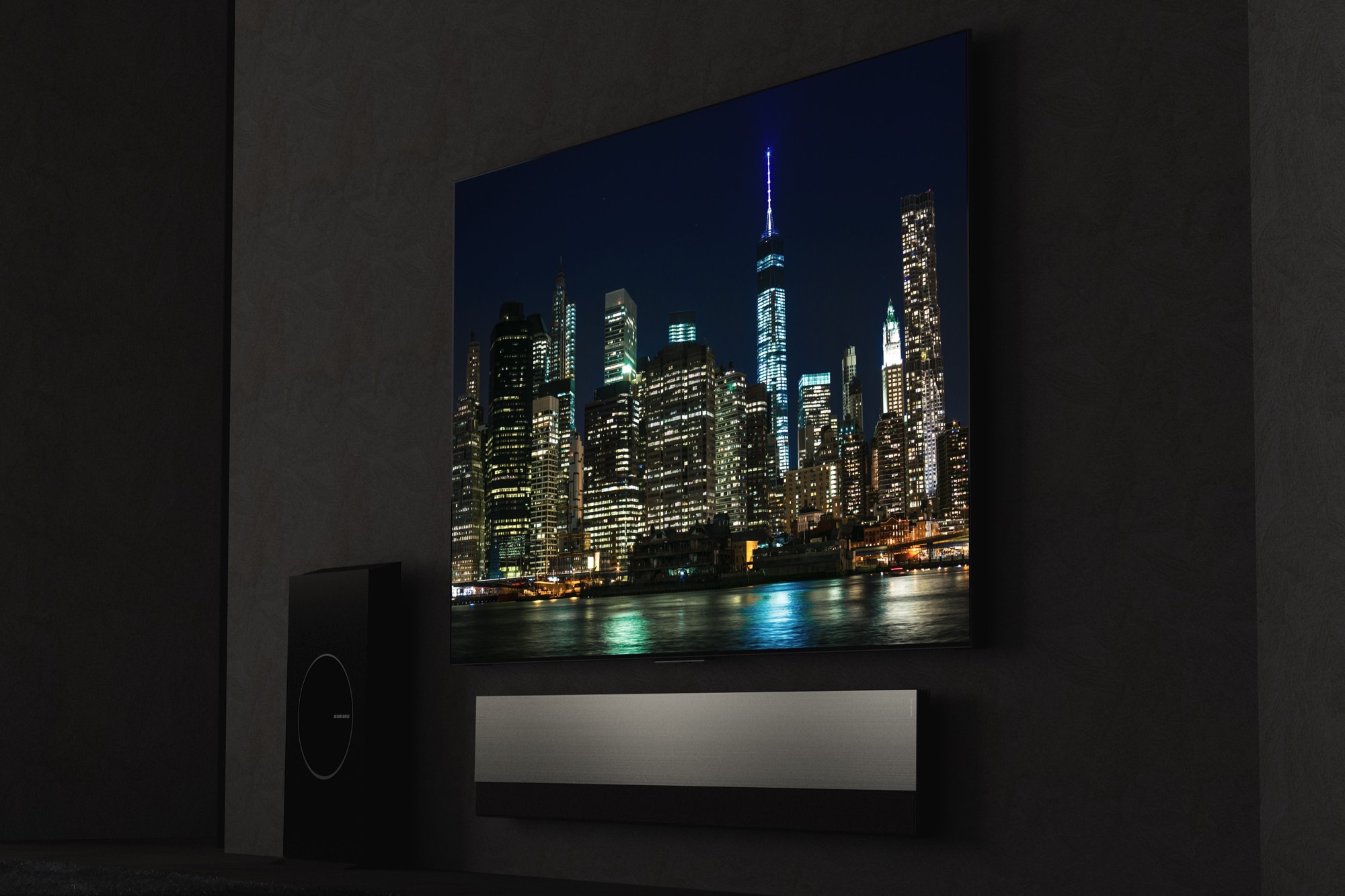 TCL 85-inch X9 8K OD Zero mini-LED Google TV showing a close-up of the soundbar.
