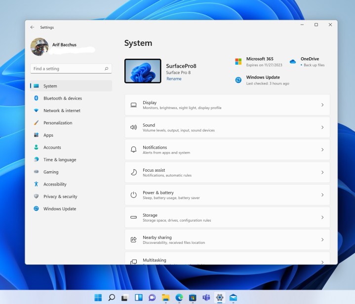 The settings app in Windows 11