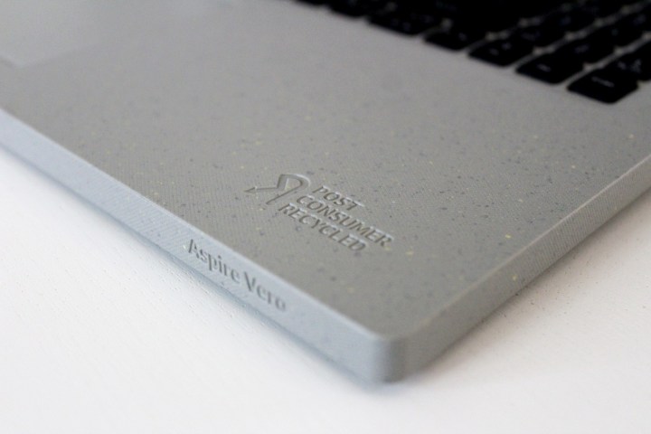 The logo for post-consumer recycled, stamped into the chassis of the Aspire Vero.
