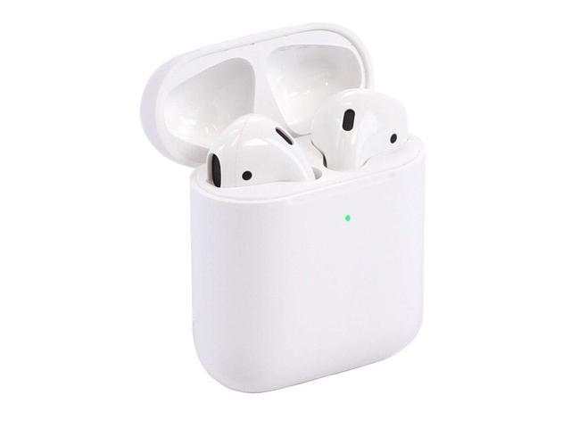 Apple Air Pods 2nd generation sit in their wireless charging case on a white background.